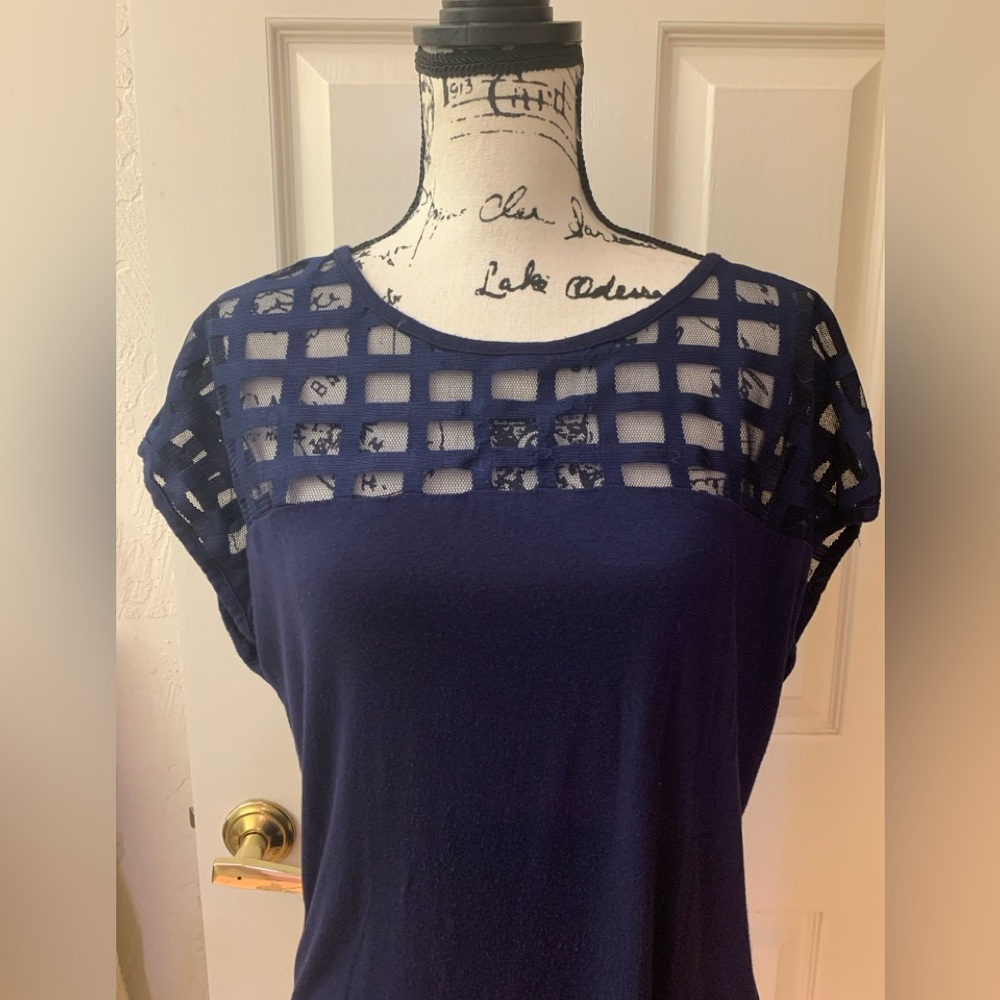 Carol Rose Navy Blue Blouse with Mesh Design - Picture 2 of 7